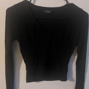 Naked Wardrobe Long Sleeve Crop Top -black